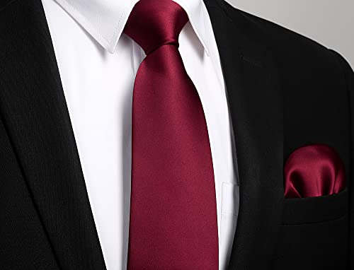 Image of Enlision Mens Ties Solid Color Satin Necktie Ties for men Handkerchief Cufflinks Pocket Squares for Wedding