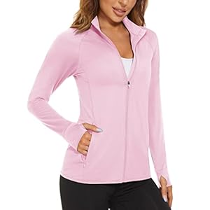 MAGCOMSEN Women’s Long Sleeve Shirts UPF 50+ Sun Protection Zip Sweatshirts Hiking Running Athletic Shirts Rash Guard