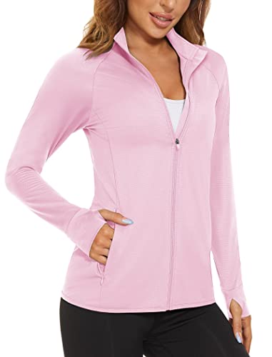 MAGCOMSEN Women's Long Sleeve Shirts UPF 50+ Sun Protection Zip Sweatshirts Hiking Running Athletic Shirts Rash Guard