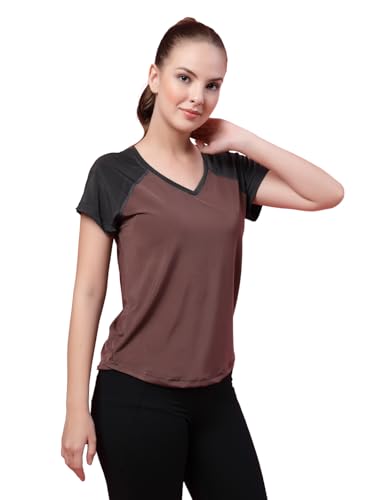 Image of UZARUS Women's V-Neck Regular Fit Gym T-Shirt | Soft Lightweight & Stretchable Fabric | Activewear Top for Workout Yoga Running Exercise Casual Wear