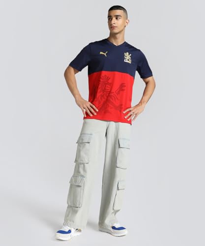 PUMA RCB 2025 Men's Fan Cricket Jersey, PUMA Navy-Flame Scarlet (US, Alpha, Medium, Regular, Regular, Puma Navy-Flame Scarlet)