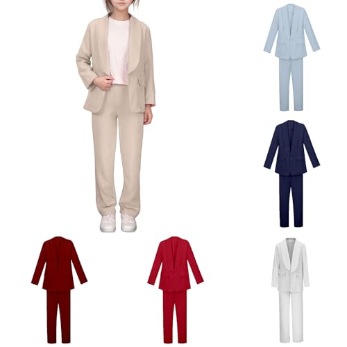 Generisch Hosenanzug Mädchen 158 Festlich Hochzeit Zweiteiler Kinder Beige Blazer Mit Passender Hose Teenager 2 Teiler Abschluss Set Anzugjacke Abschlussfeier Kleidung Anzug Jacke Und Pants Girl Mode
