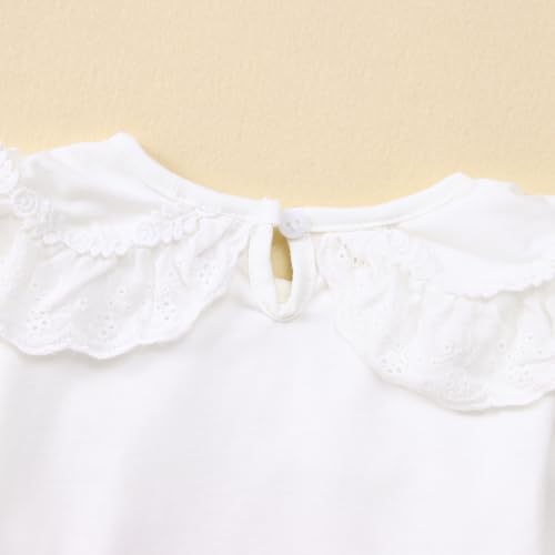 Image of MODNTOGA Kids Baby Girl Long Sleeve Collar Shirt Toddler White Blouse Puff Short Sleeve T-Shirt Solid Color Basic Top Bottom (White,3-4 Years)
