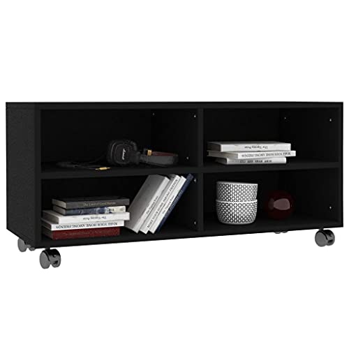 Voupuoda Mueble de TV con Ruedas Mesa de televisión gabinete de TV Tablero aglomerado Negro 90 × 35 × 35 cm