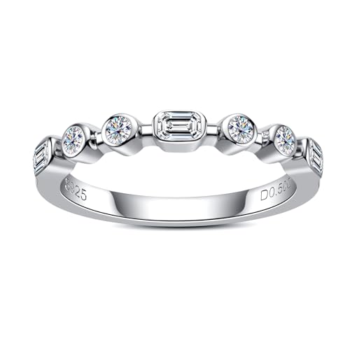 Moissanite Eternity Rings 1cttw D Color VVS1 Clarity Round Brilliant Cut S925 Sterling Silver Stackable Wedding Anniversary Bands for Women with Certificate