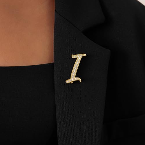 Image of Cicy Bell A-Z Initial 26 Letter Brooch Pins 18k Gold Plated Cubic Zirconia Breastpin Name Personalized Gifts for Women Men
