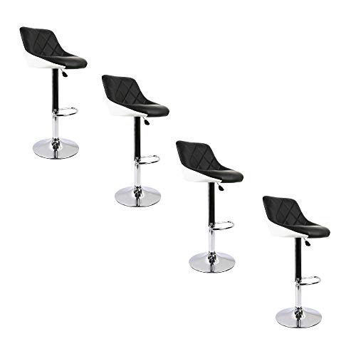 YIFAA Tabourets de Bar Lot de 4 en Cuir synthétique,Hauteur réglable 84-104cm (4-Noir+Blanc)