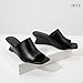 IDIFU Black Wedge Sandals for Women Dressy Low Mule Heels Short Square Open Toe Backless Dress Shoe for Women Summer Casual Ladies Comfortable Fashion Slide Slip on Mules Wedges Heels(Black Pu, 6.5)