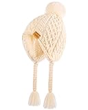 Gopaice Kids Winter Beanie Hat with Pom Pom, Winter Fleece Lining Skiing Caps with Warm Ear Flap 4-10 Years Beige