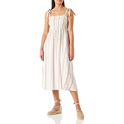 Springfield Vestido Midi Lino con Estampado de Cenefas de Florecitas Cover