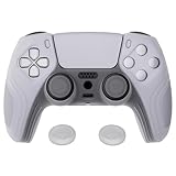 eXtremeRate PlayVital Samurai Edition Clear White Anti-Slip Controller Silicone Skin for ps5, Ergonomic Soft Rubber Protective Case for ps5 Controller with Clear White Thumb Stick Caps