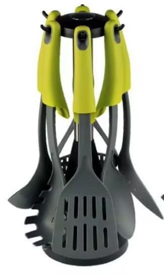7 PCS Silicone Kitchenware Utensils Set, Elevate Carousel Nylon Kitchen Utensils Set with Rotating Storage Stand