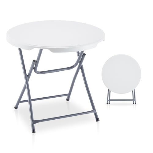 BOOSDEN 32'' Foldable Round Table, Portable Plastic Folding Card Table, Indoor Outdoor Utility Circle Folding Table for Party, Event, Camping, Picnic, Banquet, Beach, BBQ, Dining, Backyard