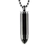 Black Plated Stainless Steel Bullet Capsule Pendant - Openable Top