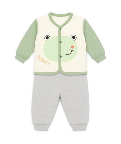 Image of Bold N Elegant Cotton Baby Winter Fleece Full Sleeve Front Button Colorful Cartoon Printed Sweatshirt and Pajama Lower Clothing Set for Newborn Infant Toddler Baby Boy Girl