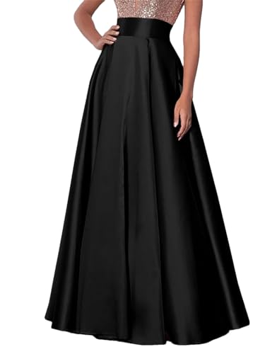 Women’S Elegant Satin A-Line Long Skirt High Waist Solid Color Maxi Skirt for Office and Party Wear