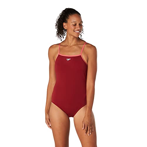 Speedo - Speedo Women's Solid Closed Back with Hydrobra One Piece Swimsuit - Rhubarb, Size 8