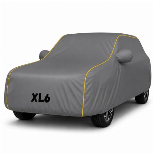 Image of Premium Waterproof Car Cover for XL6 | Soft Cotton Lining Heavy Duty Triple Stitched Heat Resistant Outdoor Cover Comes with Mirror and Antenna Pocket Full Bottom Elastic (Zig Zag Grey)