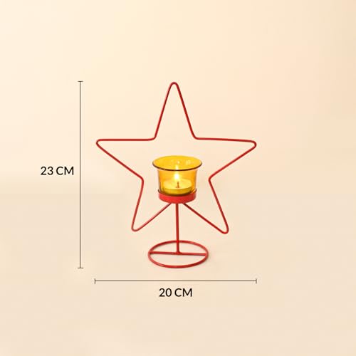 Image of MARKET 99 X-Mas T-Lite Holder Set of 3 Assorted with 2 Glass Votives - Multi-Color Metal Xmas & Christmas Tree and Star Design Glossy Candle Holders for Home & Festival Decor