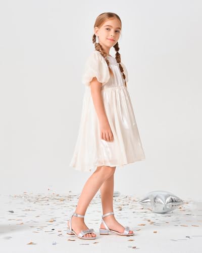 Coutgo Girls Low Heel Sandals Open Toe Rhinestone Ankle Strap Flower Wedding Dress Shoes Little Big Kids3