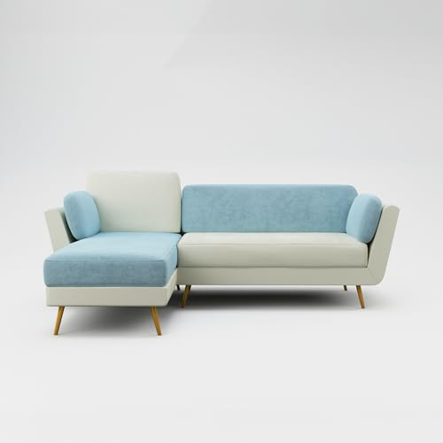 Image of Nuvola Air Premium Latex Fabric Sofa | 3, 4 & 5 Seater Options | Single & Dual-Tone Variants | Ultra-Soft Deep Seating Comfort | Modern Living Room Sofa | 3-Year Warranty (Blue & White, LHS, 4)