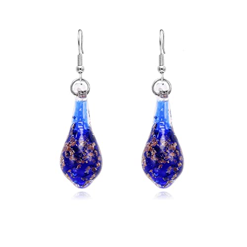 Glass Water Drop Shape Glaze Spiral Dangle Earrings Lampwork Handmade Glass Bead Geometric Earrings for Women Jewelry-Shiny Deep Blue