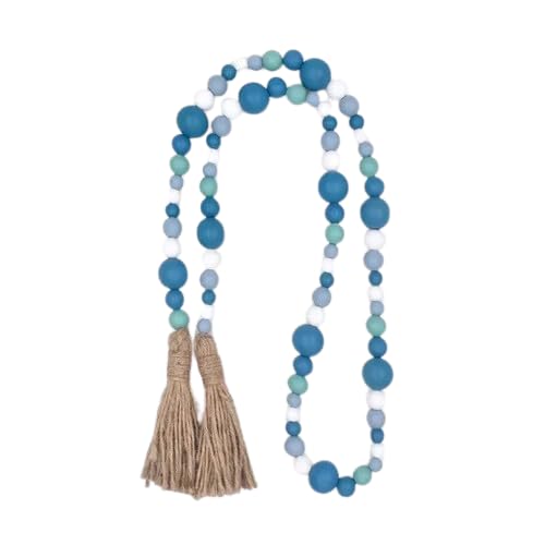 Guirnalda de cuentas de madera | Guirnalda de borlas azules | Guirnalda de cuentas azules | Decoración bohemia | Decoración azul para el hogar