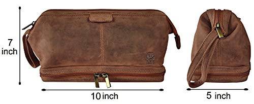 Rustic Town Genuine Leather Travel Cosmetic Bag - Hygiene Organizer Dopp Kit (Brown) #TOP2