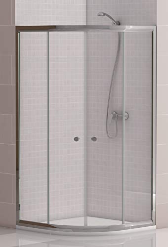 Mampara de Ducha Semicircular con dos Hojas Fijas y dos Correderas con Cristal Templado y Perfil Cromado Efecto Plata