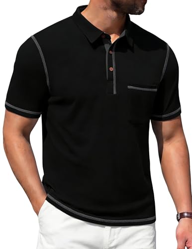 Image of Mens Polo Shirts Short Sleeve Casual Summer Lightweight Cotton Golf Polo Shirts with Pocket