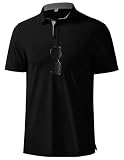 ASYJUMPD Mens Polo Shirts Short Sleeve Quick Dry Soft and Breathable Color Block Performance Polo for Golf Casual Business or Outdoor Activities Black X-Large