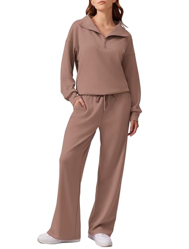 Image of PINSPARK 2 Piece Sets for Women 2026 Fall Outfits Sweatsuit Oversized Sweatshirt Wide Leg Sweatpants Matching Set Tracksuit