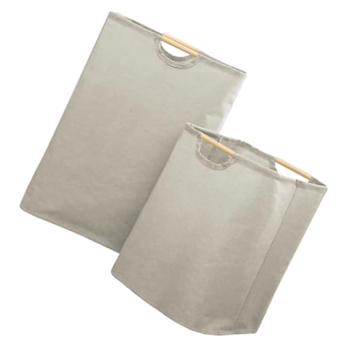 Mipcase 2 piezas Cesta de Ropa Sucia de Algodón y Lino Plegable Asa de Madera Organizador de Lavandería de Gran Capacidad para Hogar de Beige