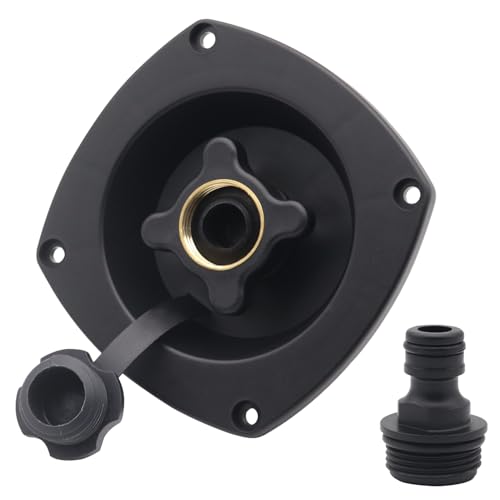 Image of RV City Water Inlet Connection Pressure Reducing Fill Hatch with Brass Check Valve and Quick Coupler Dustproof Inlet Hose Adapter for Fresh Water Fill Compatible with RV Marine Camper(Black)
