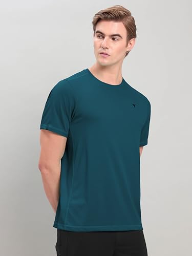 Image of TECHNOSPORT Men's Solid Slim Fit Round Neck T-Shirt TECHNOCOOL+ Half Sleeve Slip On Polyester for Gym Running Workout UPF50+ Anti Odour