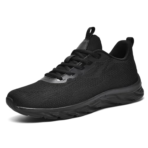 Men's Jogging Athletic Tennis Running Shoes Comfortable Mesh Breathable Walking Shoes Non Slip Shock Absorbing Resilient Sole Soft Sport Trail Sneakers for Men All Black Size 7