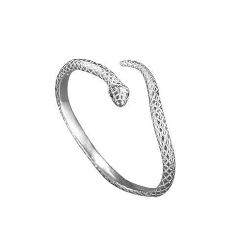 Yeahgoshopping Sterling Silver Snake Bangle Bracelet with Green Eyes, 925 Silver Women's Fashion Jewelry Charm for Birthday Party Gift - One Size Fits Most