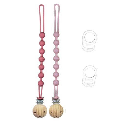2 Pezzi Catenella Portaciuccio in Silicone,Set Catenelle per Ciuccio con 2 Pezzi Ciuccio Clip Adattatore, Portaciuccio...