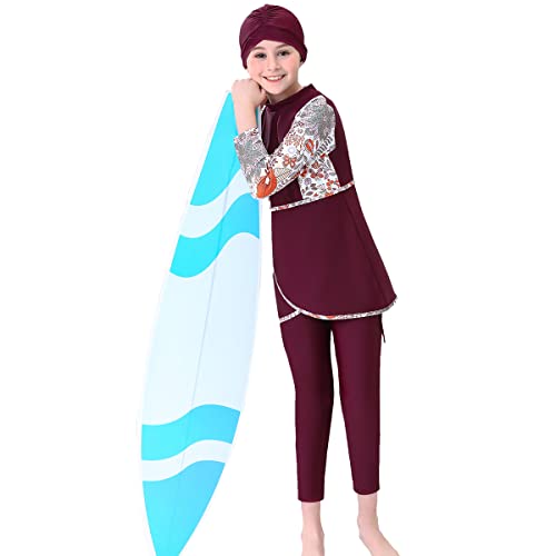 Image of Islamic Swimsuit for Girls 2-Piece Full Cover Hijab Top Burkini Pants Modest Muslim Swimwear Beachwear Bathing Suit