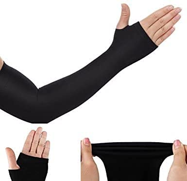 HETASH Arm Sleeves, Skinny fit Thumb Stretchable Hand Cover Arm Sleeves (black)
