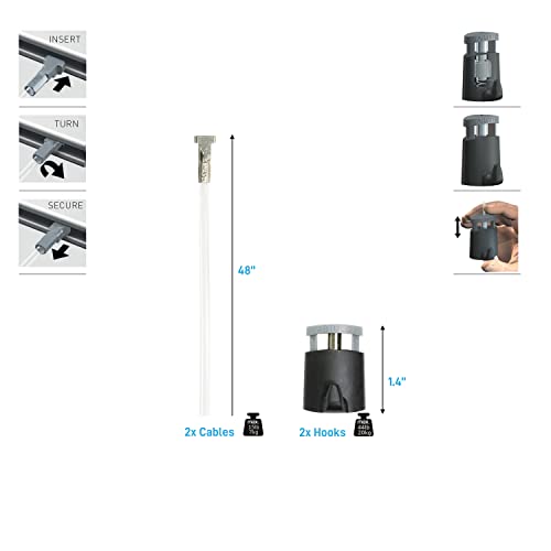 Image of Add-on for Picture Rail Hanging System Kit - (2) Twist Nylon Cords (48-in) & (2) Gripper Hooks - Transparent Nylon Hanging Cords & Hooks for Picture Frames, Arts & Paintings at Home & Office