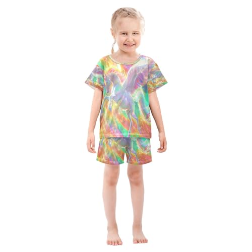 senya Short Sleeve Pajamas Sets Summer Cotton Sleepwear Rainbow Swings Unicorn3