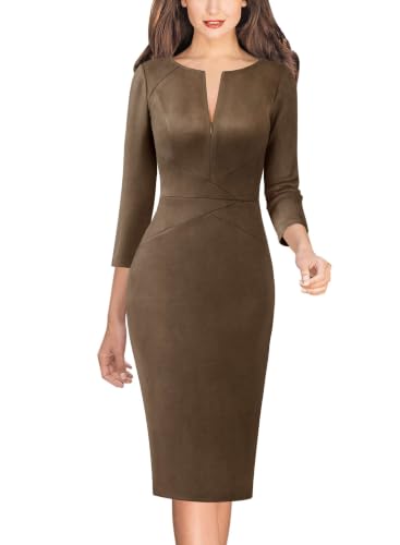 Image of VFSHOW Womens Work Business Office Zipper Up Slim Bodycon Sheath Dress