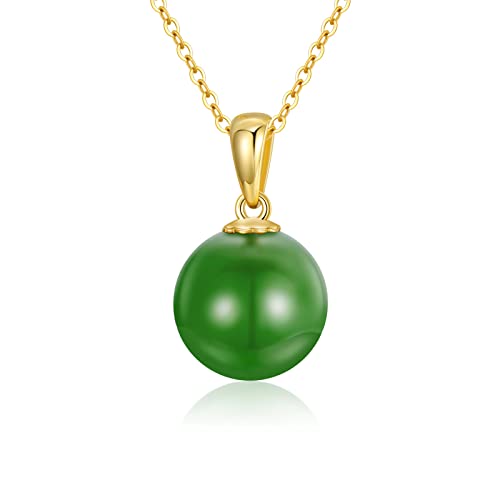 Jade Necklace 14K Gold Green Jade Bead Necklace for Women Real Gold Present for Her, Jewelry Gifts for Mother Wife Girlfriend, 16+1+1