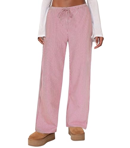 Pantalon de pyjama rayé en coton femme anti-transpiration jambe large à cordon