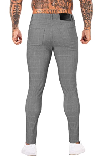 Gingtto Mens Chinos Pants Slim Fit Stretch Plaid Casual Pants Men Tapered Grey Check 28 #TOP2