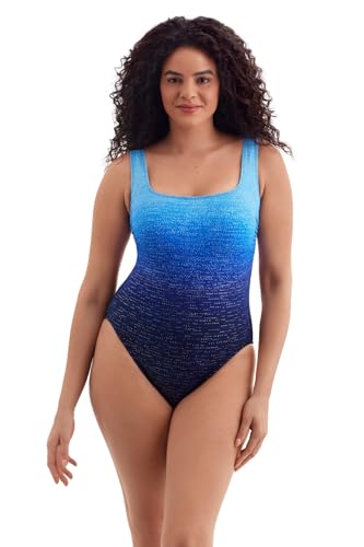 Women's Swimwear Twinkling Lights Double X-Back Modern Leg One Piece Swimsuit, Navy, 10