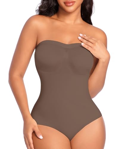 Image of Werena Strapless Shapewear Bodysuit for Women Tummy Control (Coffee,M)