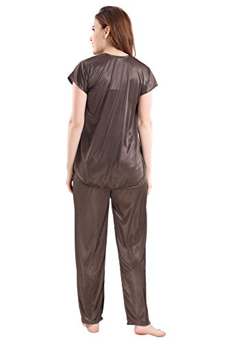 Image of Romaisa Women's Brown Satin Night Suit Set for Women - Stylish Pajama Set Sleepwear Lounge Wear Comfortable Nightwear