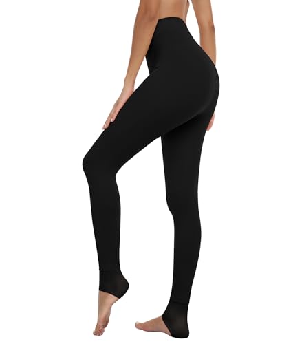 RISSCAN Fleece Lined Tights for Women Warm Control Top Pantyhose High Waist Thermal leggings Stirrup Footed Tights